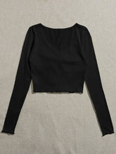 QUTIE LETTUCE TRIM KNOT FRONT RIB-KNIT TEE